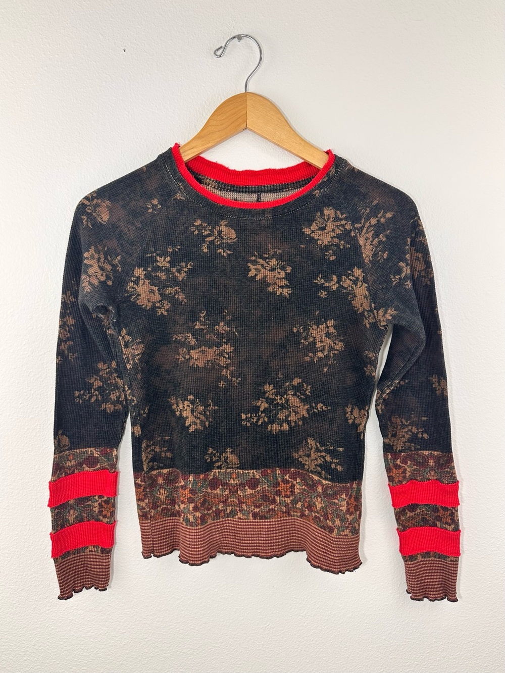 Free People Easy Does It Floral Thermal Top Large Slim Fit